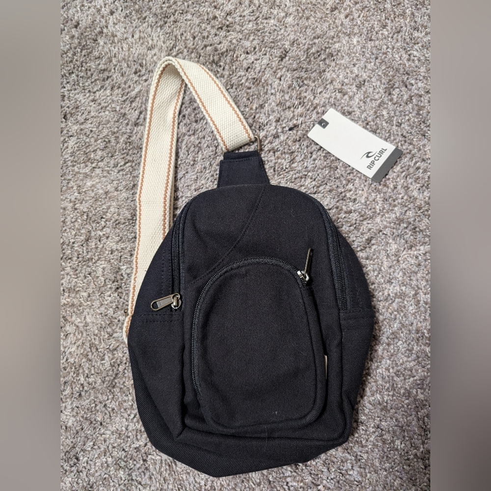 Rip Curl Black Sling Bag with Cream Strap
